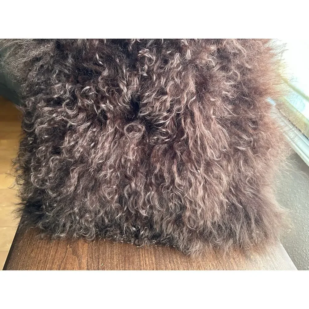 Luxe Mongolian Lamb Pillow Cover with down insert brown
